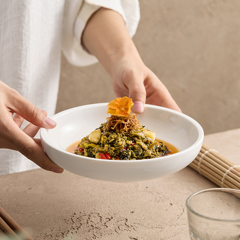 圆形雷尔汤盘 家用高温陶瓷餐盘好看的凉菜盘创意深盘蔬菜沙拉盘