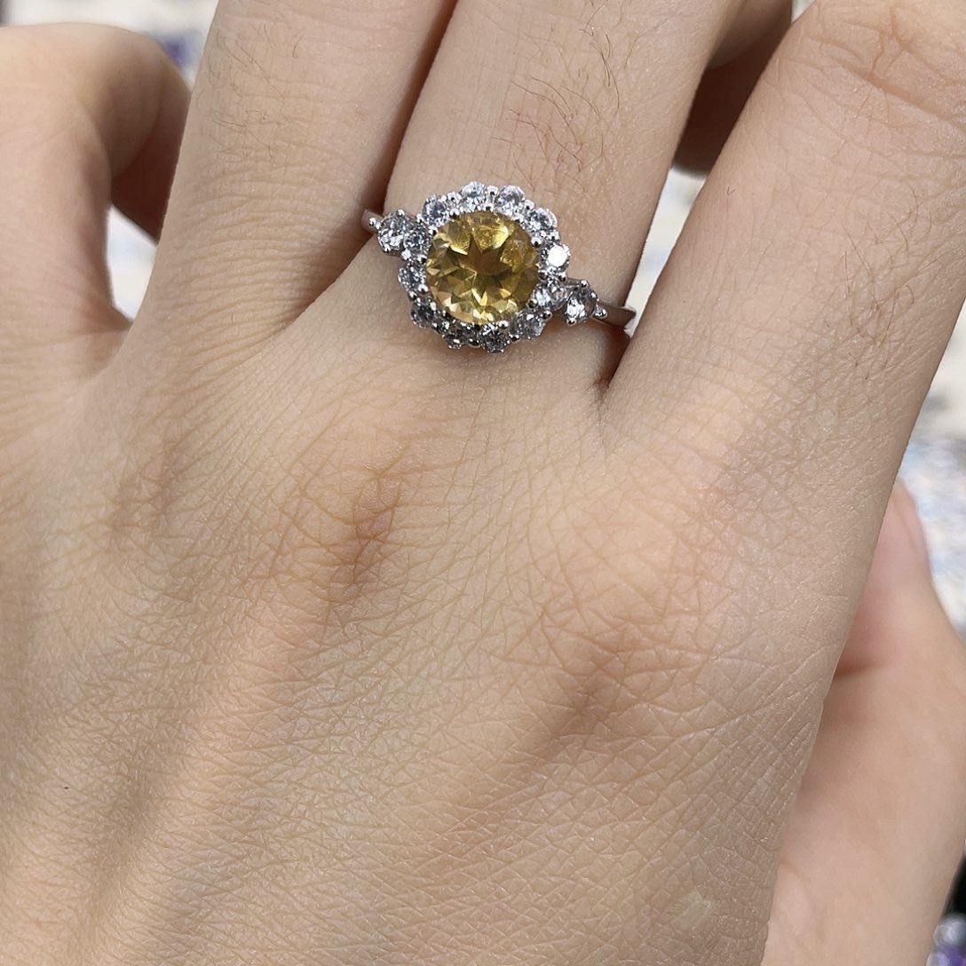 黄晶戒指银S925镶嵌