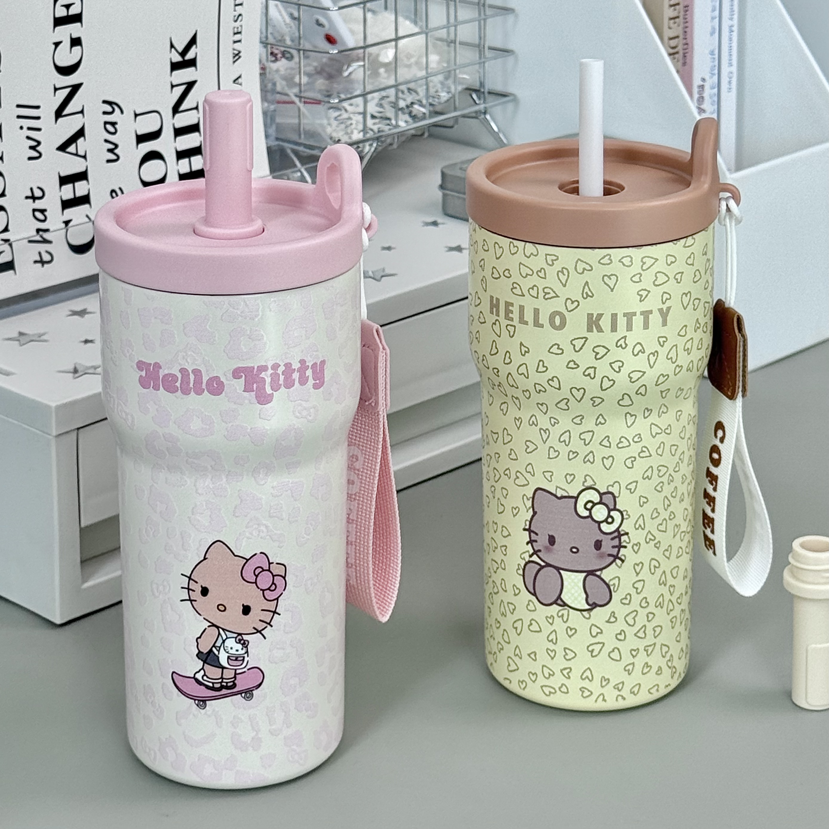 原创豹纹KT2025新款316不锈钢保温杯女便携高颜值大容量吸管水杯