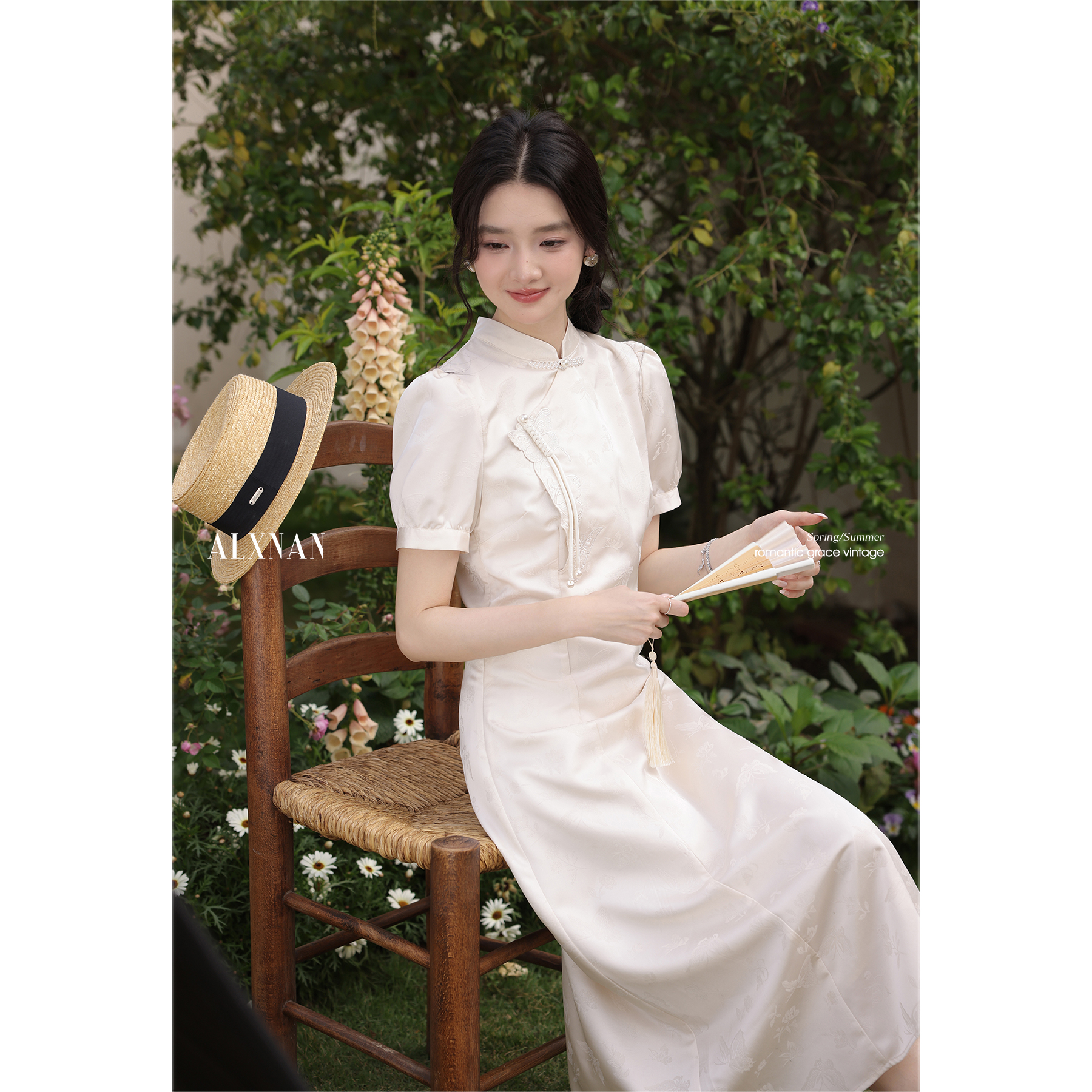 鹿向南「云山蝶影」新中式旗袍气质连衣裙女夏收腰显瘦好看长裙子