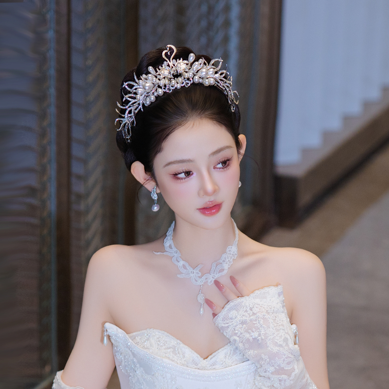 合金婚庆饰品 优雅新娘天鹅珍珠结婚皇冠奢华锆石生日发饰MT0130