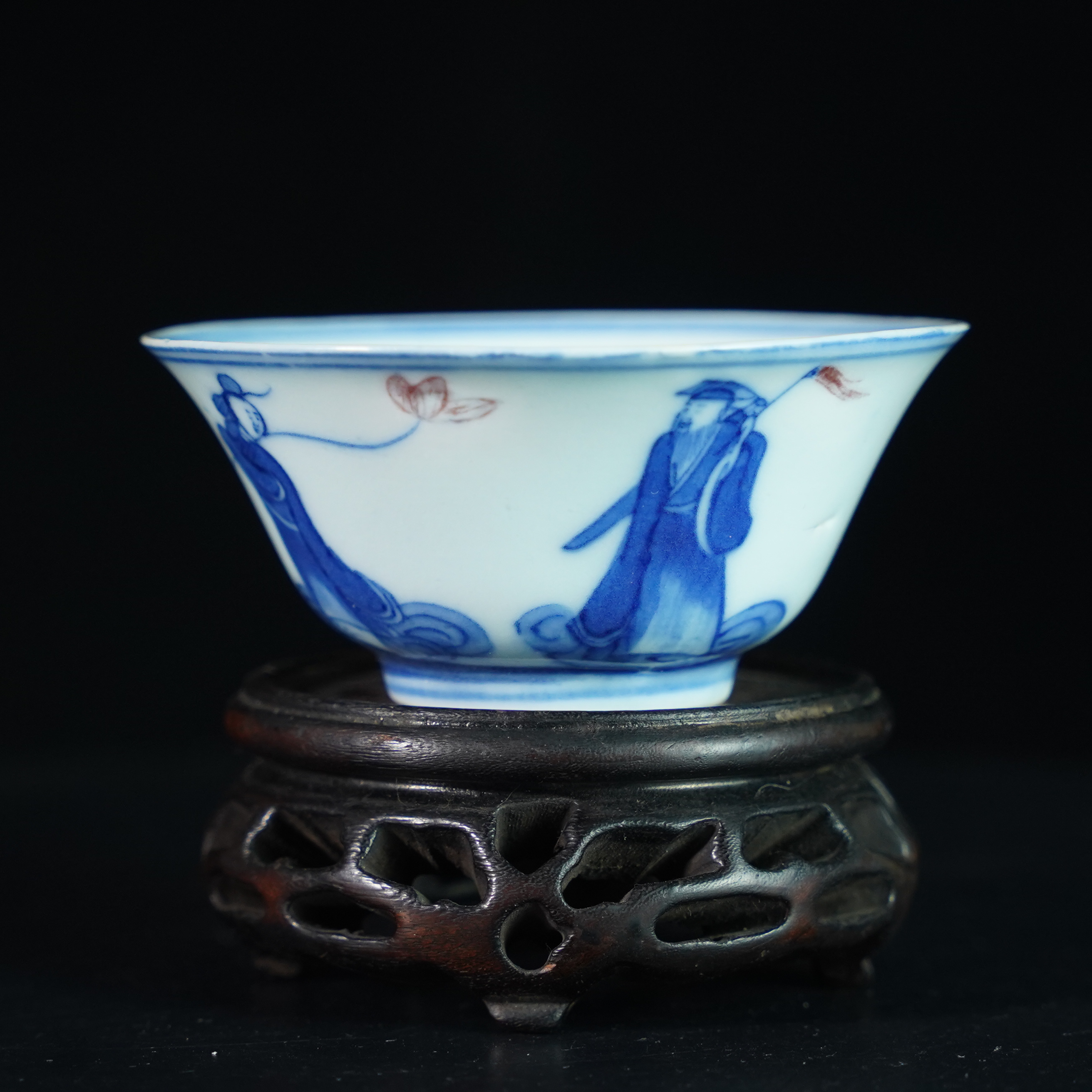 LXZ2580120021【十竹斋】清晚期青花釉里红八仙人物纹斗笠杯