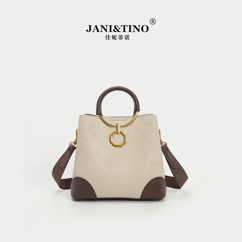 JANITINO/佳妮蒂诺F当季新款时尚高级感单肩手提斜挎包3619白配咖