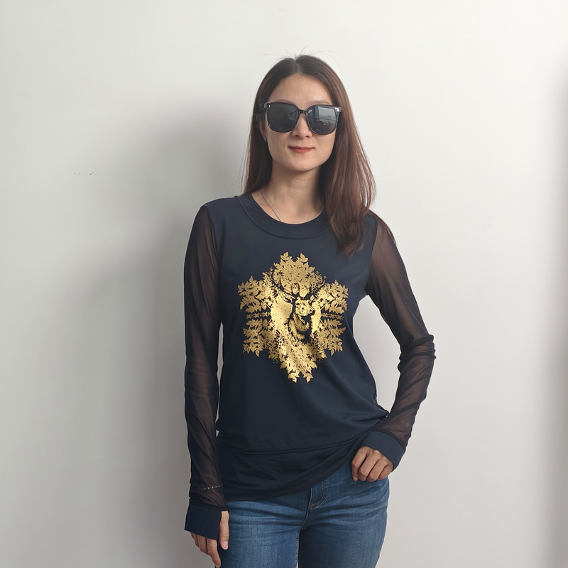 不退不换/哥家 时尚女士印花百搭个性T恤保暖长袖1001-300339