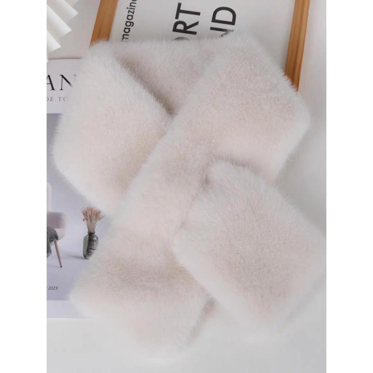 冬季奶油风加厚保暖毛绒围脖韩版网红女士交叉护颈围巾