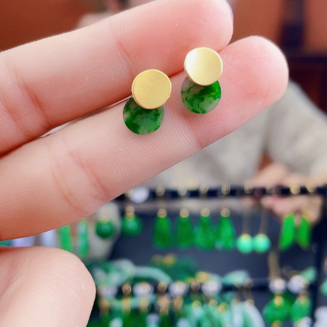 翡翠银S925镶嵌耳饰饰品