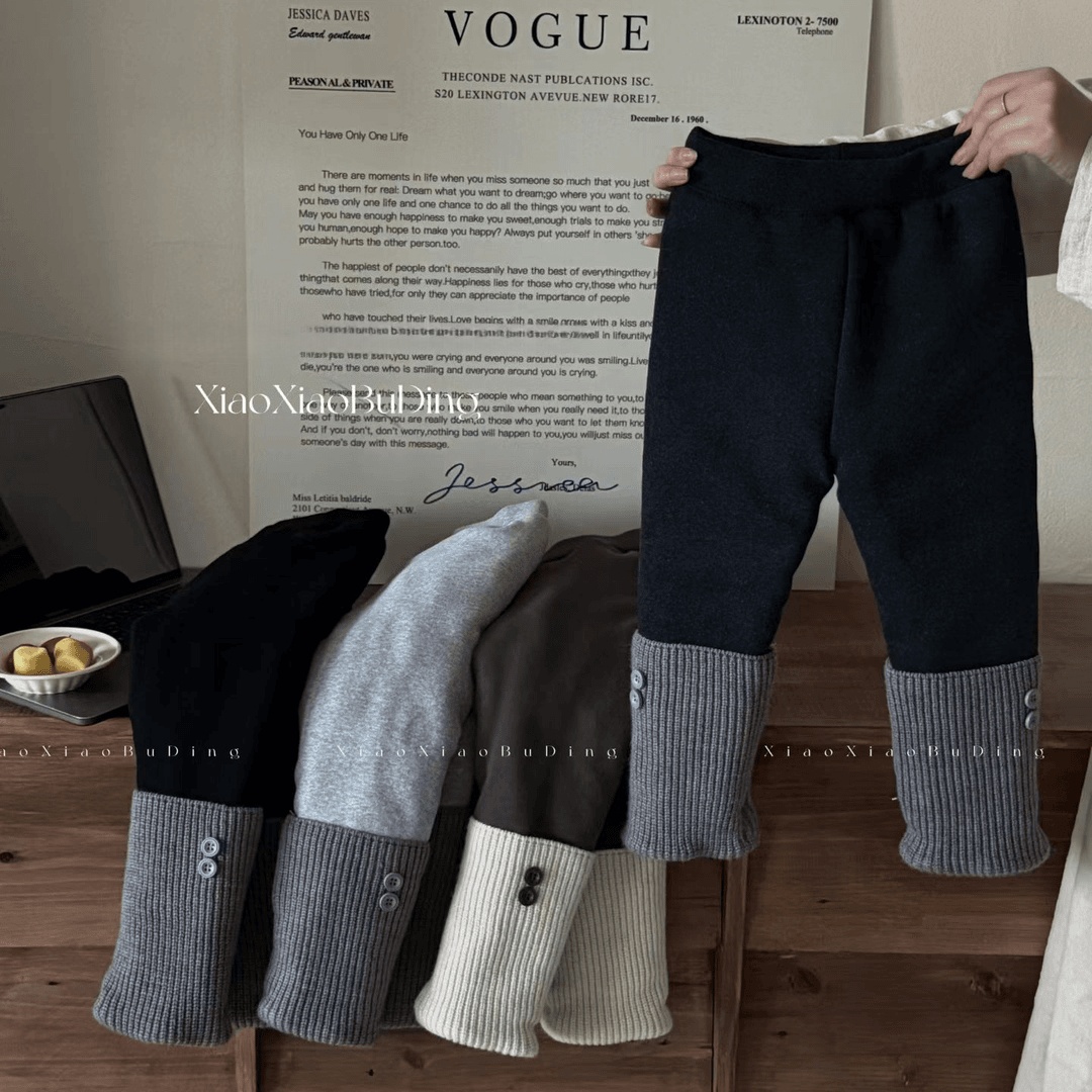 女童冬季三层夹棉女宝绒保暖抗寒棉裤儿童时髦甜美休闲堆堆袜裤子