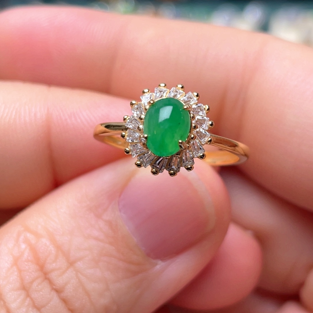 翡翠戒指银S925镶嵌纯天然缅甸翡翠