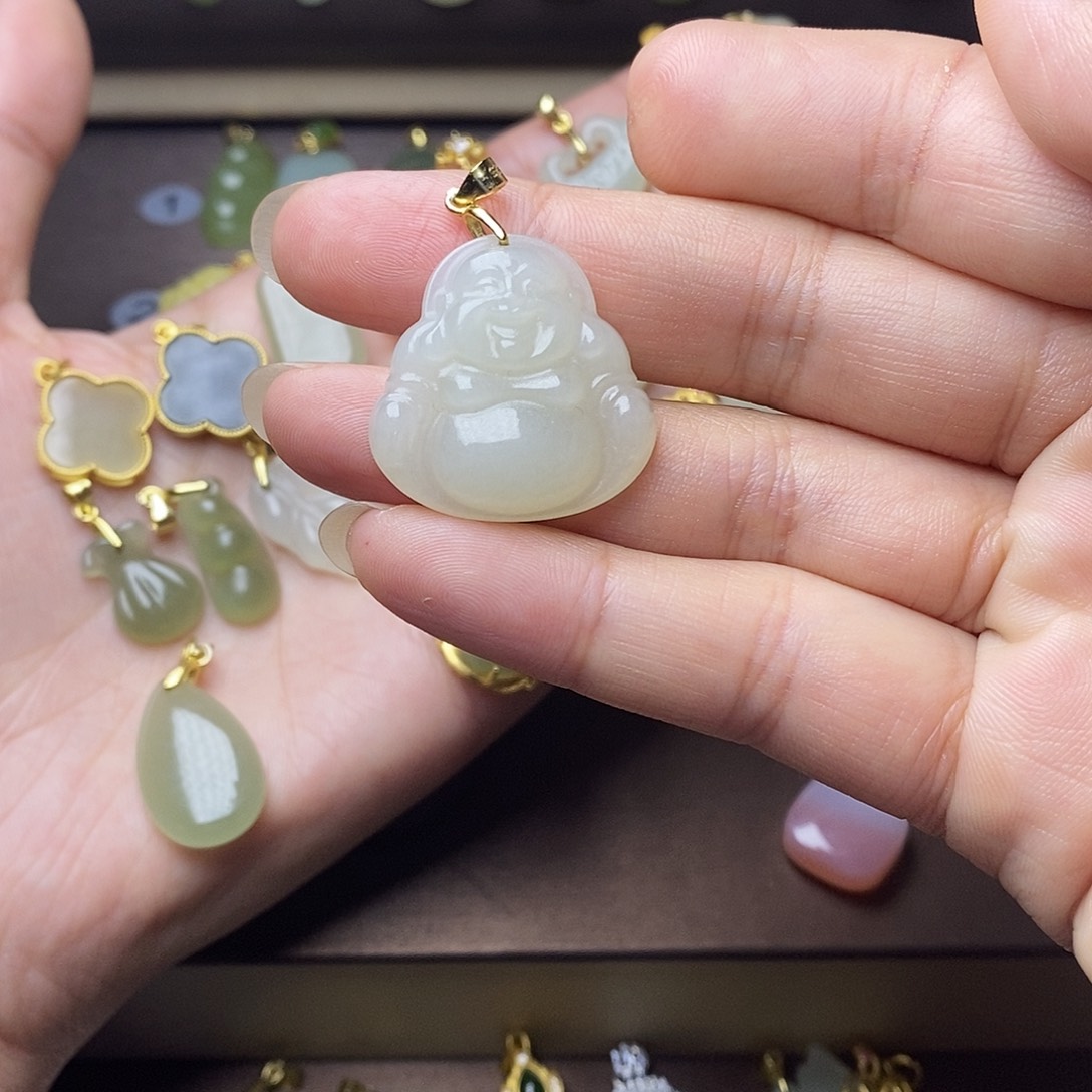 和田玉颈饰银S925镶嵌