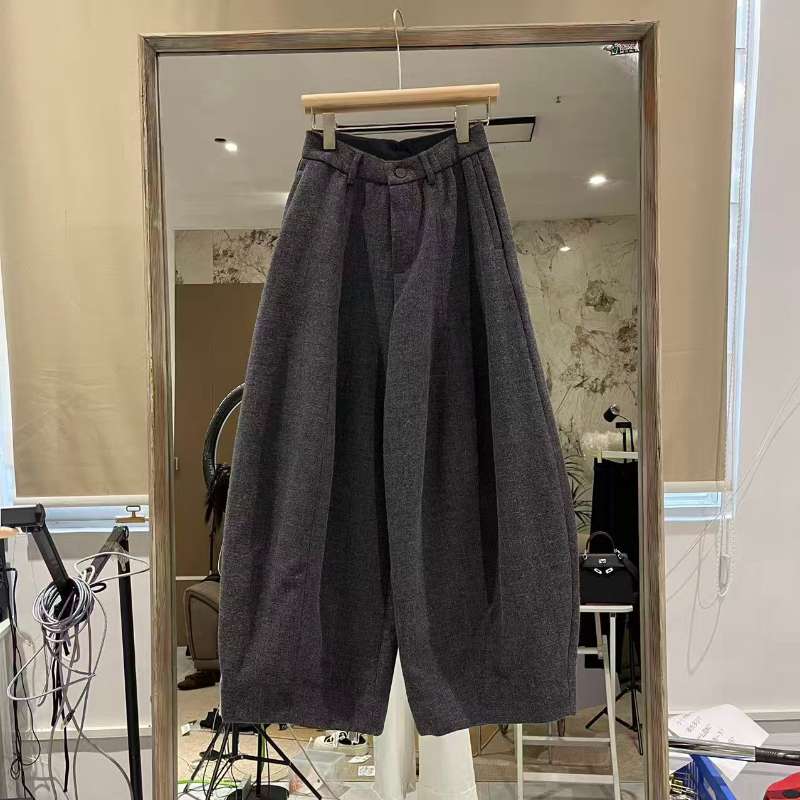 【加厚呢子裤】欧货高端高腰显瘦阔腿弯刀裤女秋冬宽松重工直筒裤