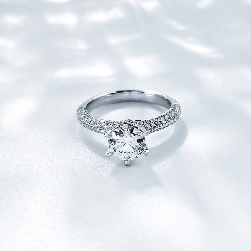 实验室培育钻石18k白圆钻半壁江山戒指1ct
