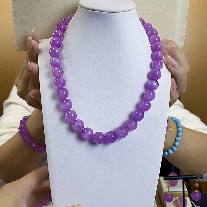 锂辉石紫锂辉高冰收藏级特级项链12+未镶嵌