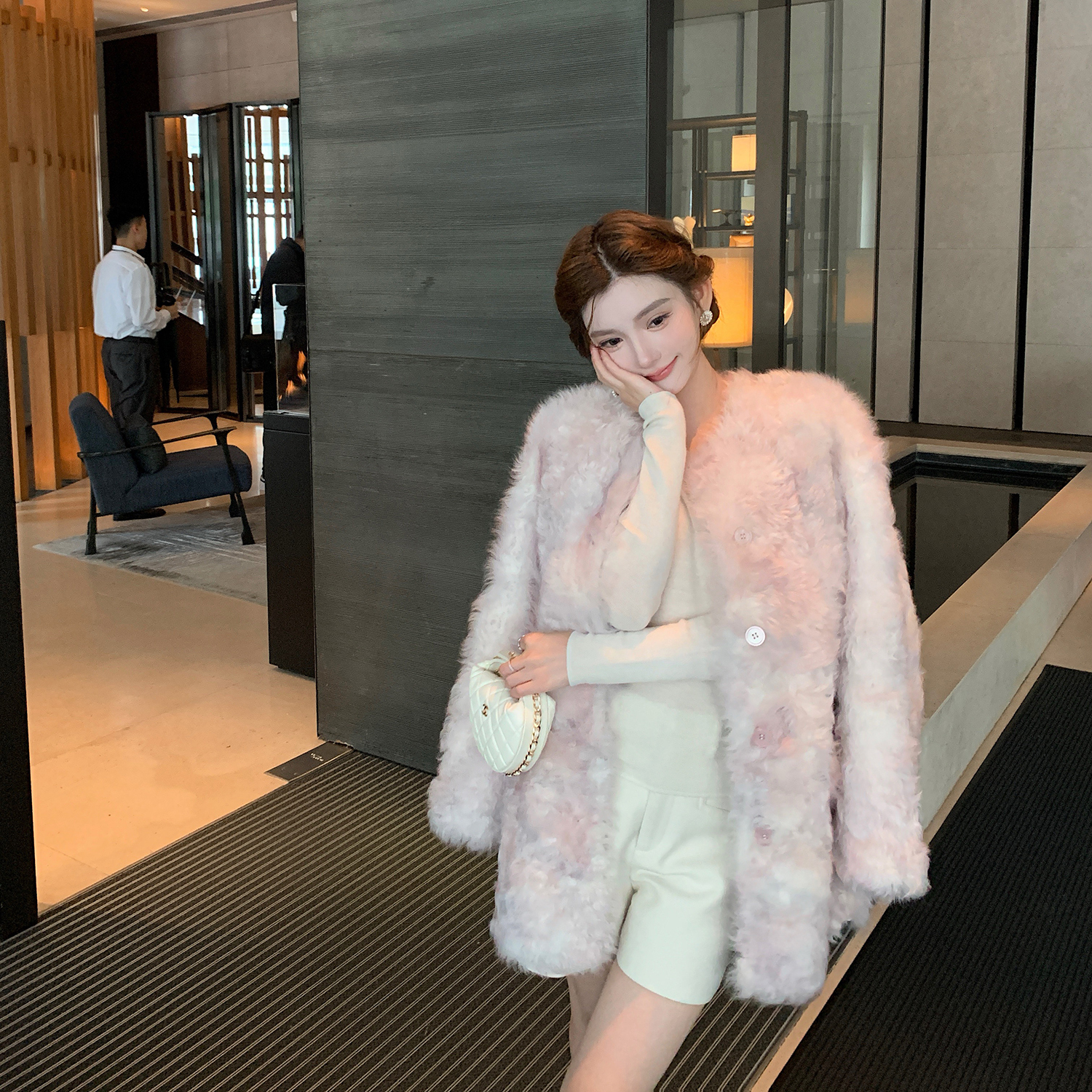 黑标“冰岛雾凇”意大利进口托斯卡纳皮毛一体 扎染渐变