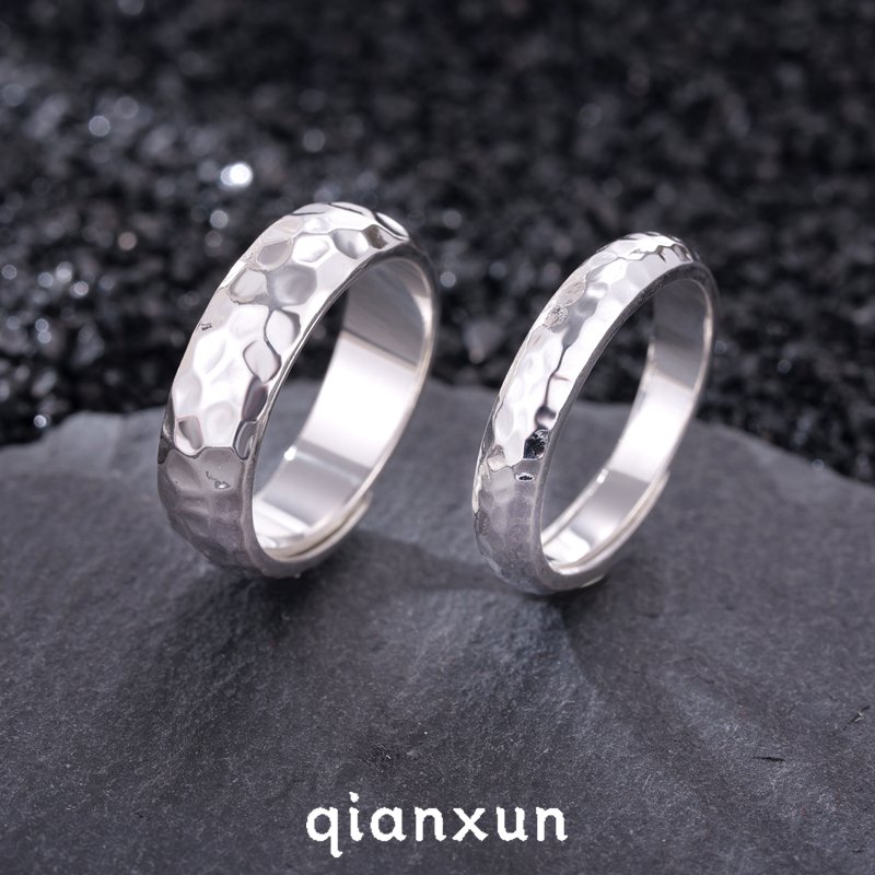 足银戒指 【月光宝盒】S999足银手工锤纹戒指女情侣戒2025年新款