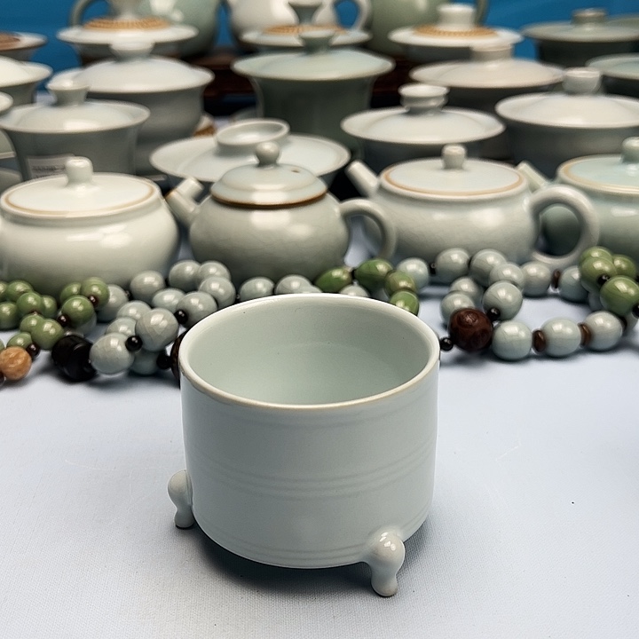 杯月白釉三足杯原矿原釉原产地