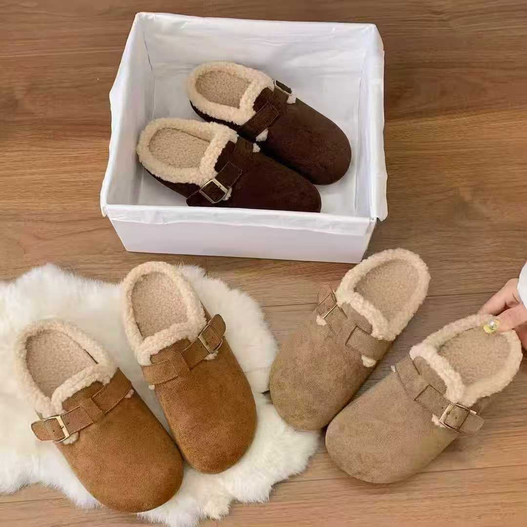 2025秋冬新款半托内增高加绒复古休闲风勃肯鞋保暖拖鞋雪地靴