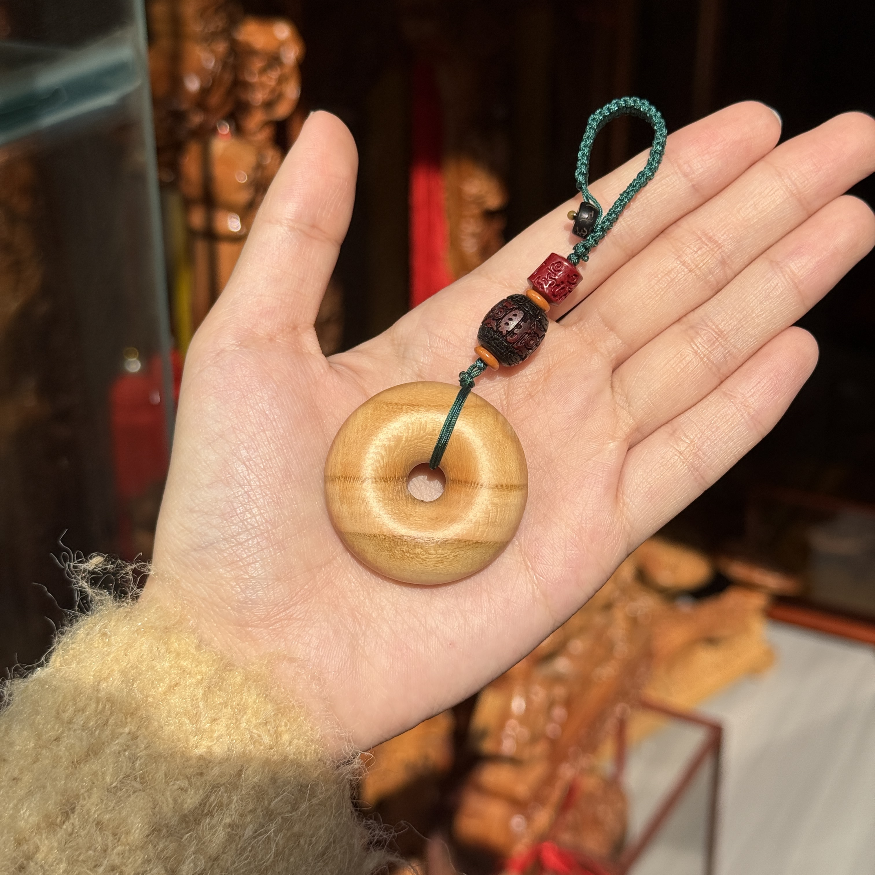 新中式国风纯天然桃木雕刻平安扣汽车钥匙扣挂件饰品