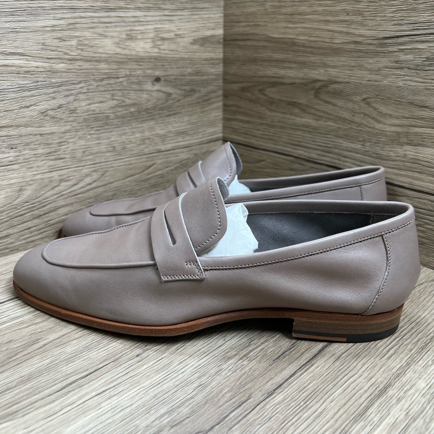 95新 maje Kiton 齐顿 灰皮面乐福鞋 40.5码