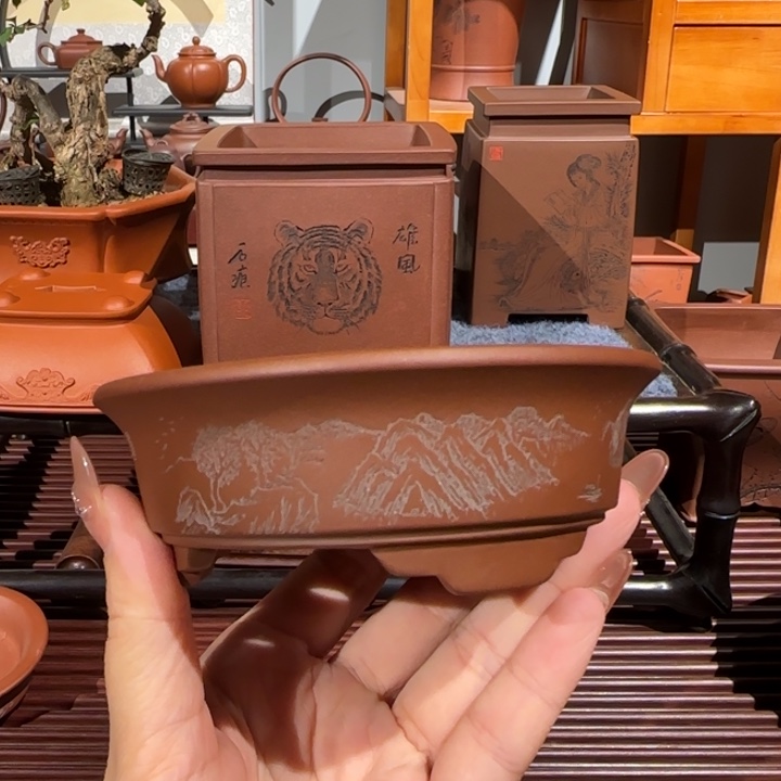 紫砂花盆口径10.5深度2.5