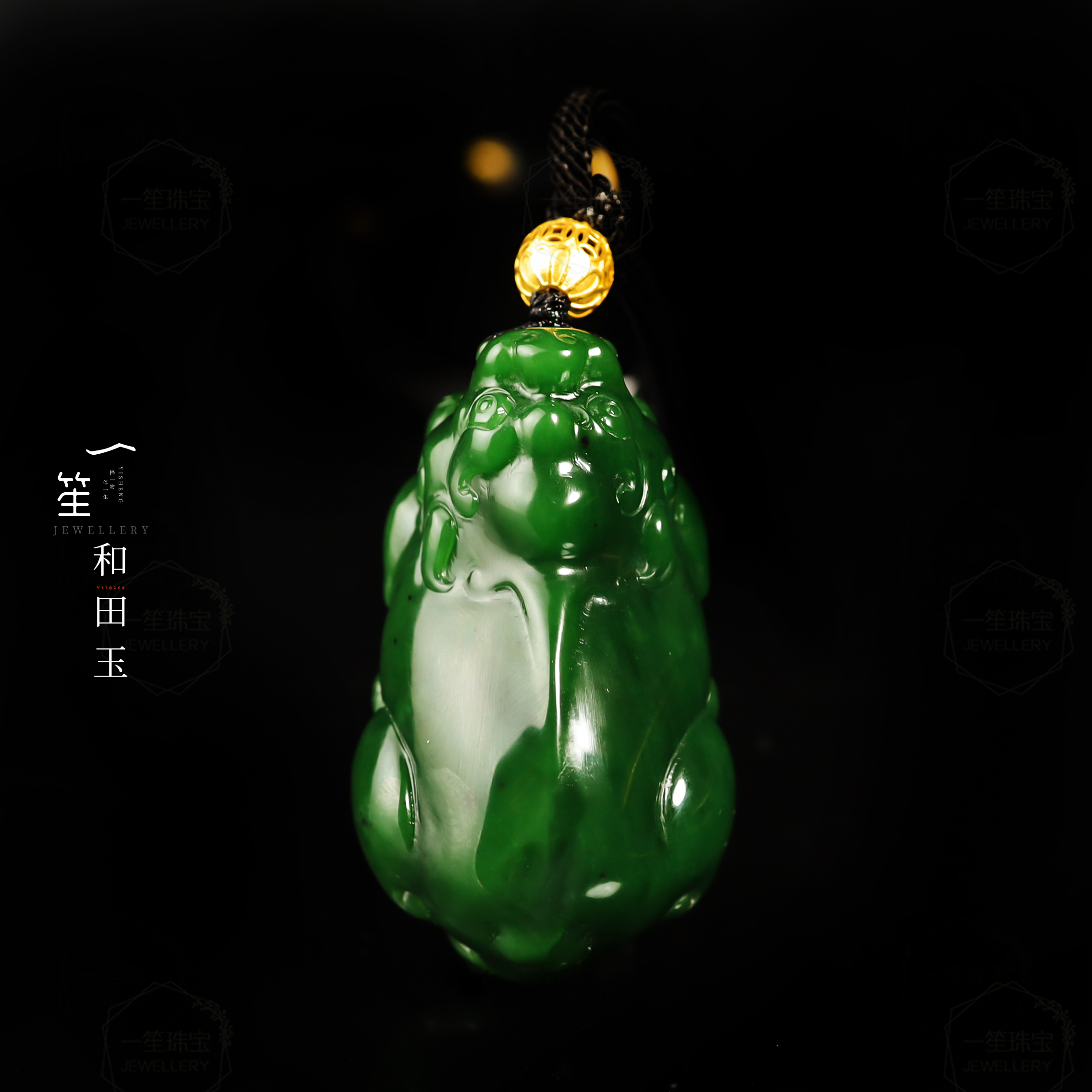 【一笙珠宝】秋至 · 雾隐青衫收藏级和田玉貔貅吊坠18k金镶嵌DY6700
