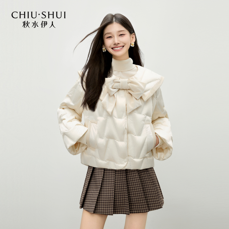 【CC专属】秋水伊人复古蝴蝶结羽绒服年翻领外套625409C150138