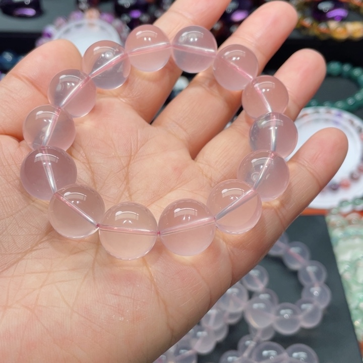 水晶手链未镶嵌宋*发粉晶手链，晶体通透