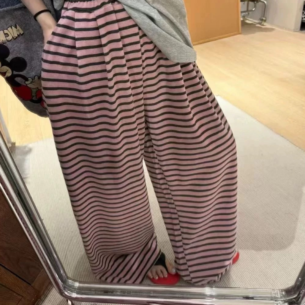 77523#【東Room】2025新款韩版休闲慵懒宽松显瘦条纹阔腿裤女
