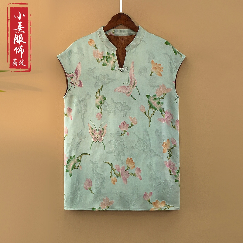 【青莲】夏季2025新款上衣小衫新中式女装立领提花人丝气质无袖衬衫