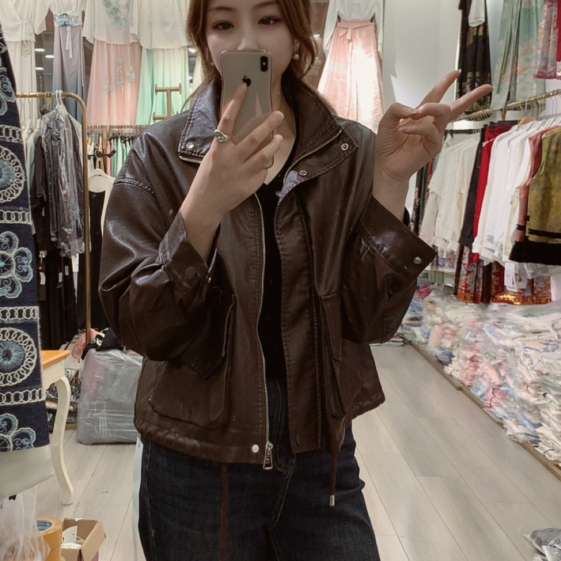 常规短款立领复古港风皮衣韩版机车服翻领