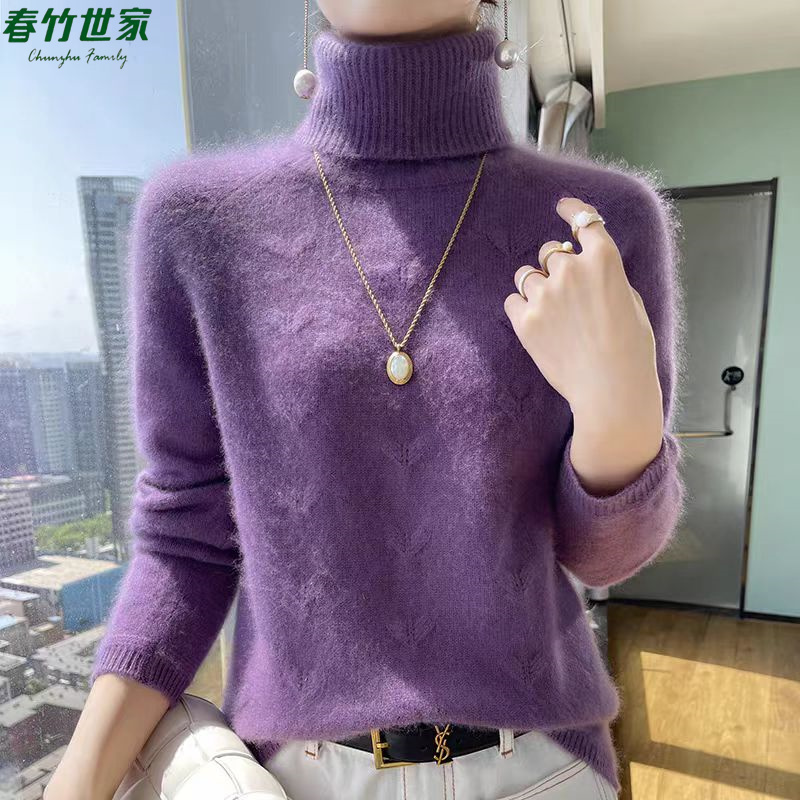 春竹世家高领纯色长袖羊毛针织衫2025秋冬季新款时尚洋气羊绒毛衣