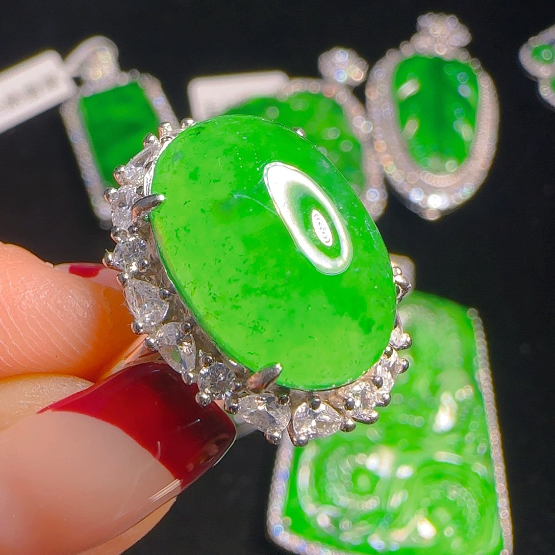 翡翠戒指银S925镶嵌天然