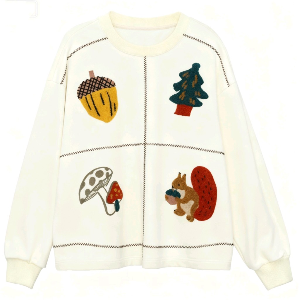 【秋林萌趣】2025秋季新款圆领趣味树立体绣花短款卫衣J2656