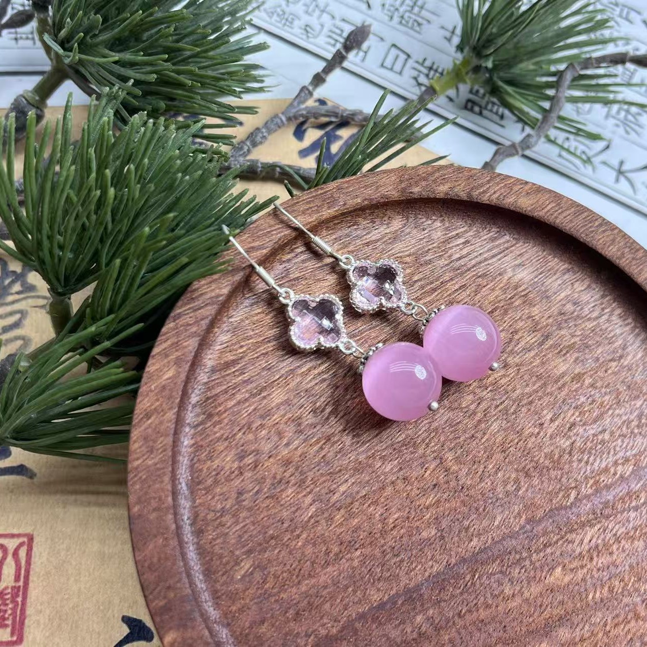 合金珐琅耳饰 合金珐琅 粉色手工圆珠耳饰 经典复古时尚女必备075