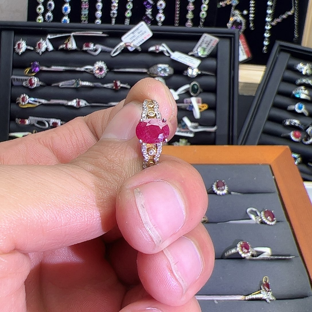 红宝石戒指银S925镶嵌