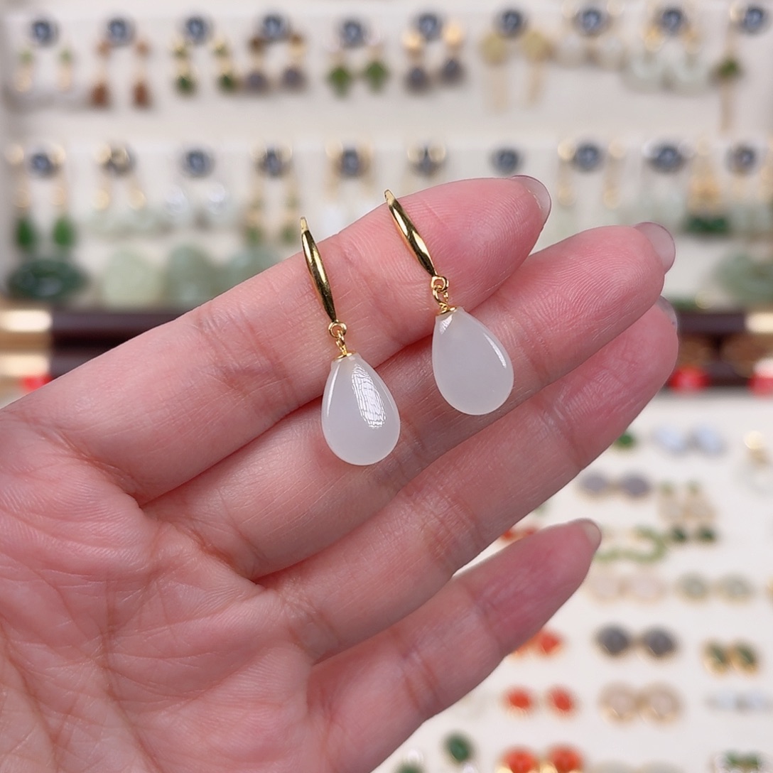 银S925镶嵌和田玉耳饰