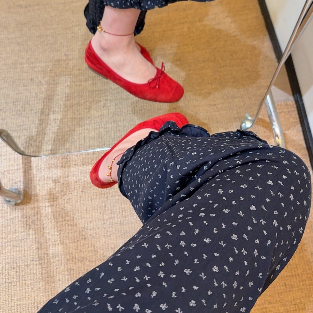 老赵服饰 藏蓝色碎花木耳边宽松显瘦休闲裤21AU3952