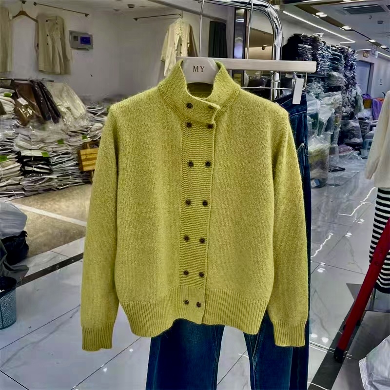 2296-5-CQ绿色新款双排扣针织上衣（80-135）