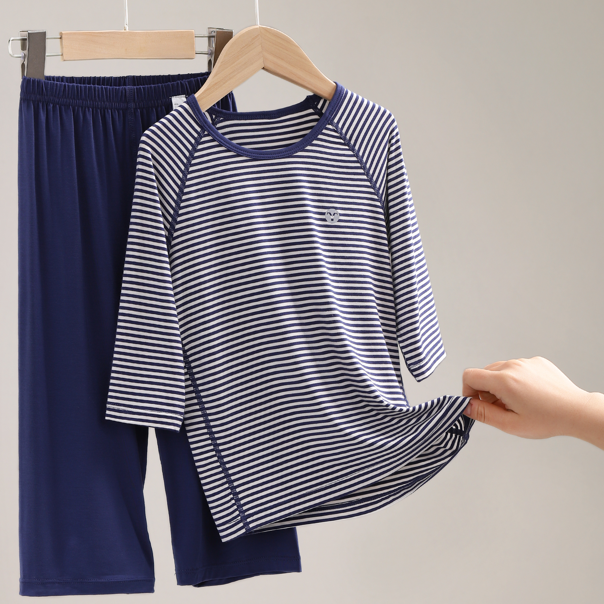 儿童睡衣春秋款男孩家居服套装男大童夏季莫代尔冰丝薄款 124221