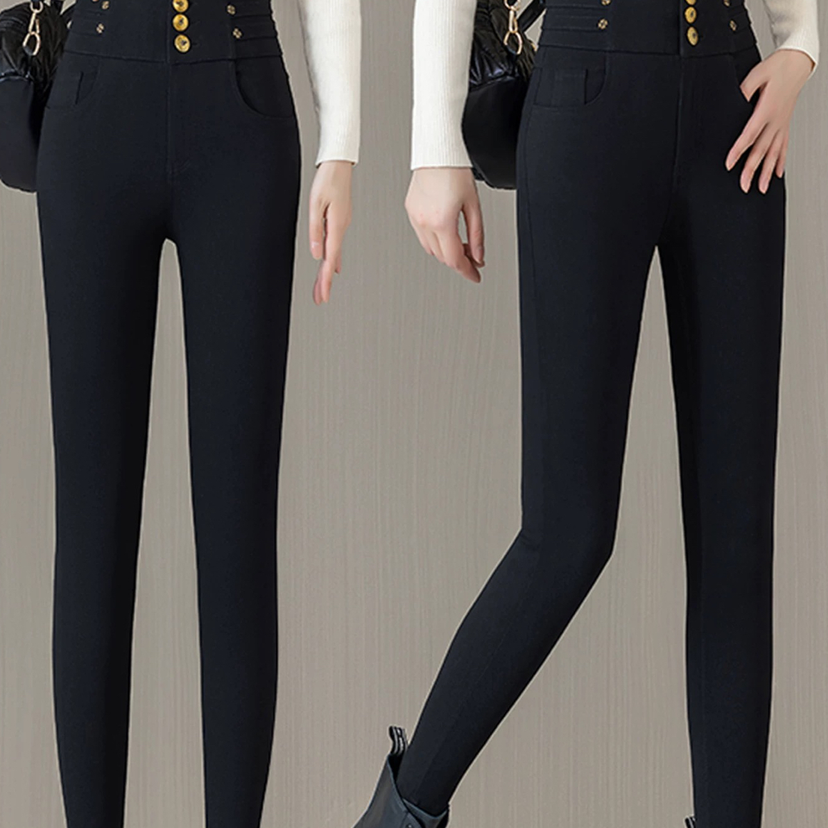 秋冬无痕升级小黑裤外穿中腰弹力显瘦秋冬加绒加厚紧身小脚魔术裤