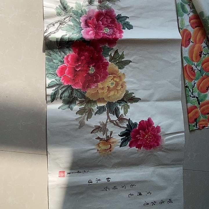 国画三尺手绘牡丹