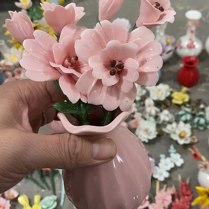 瓷片纯手工陶瓷花摆件瑕