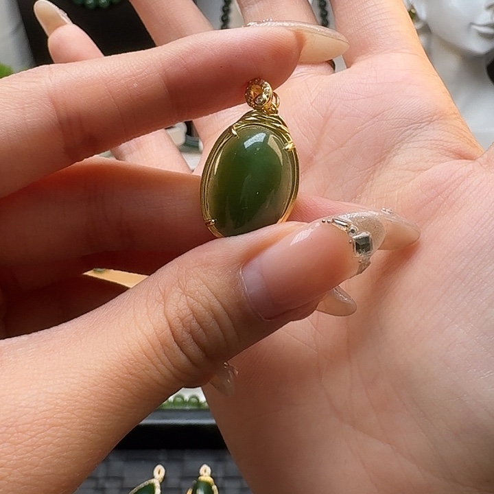 和田玉（碧玉）银S925镶嵌吊坠(不含链)