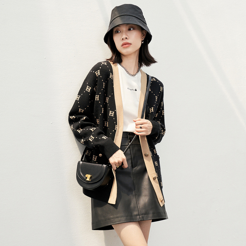 【达人专属】FF仿佛冬季撞色慵懒风宽松毛针织衫女休闲百搭气质外