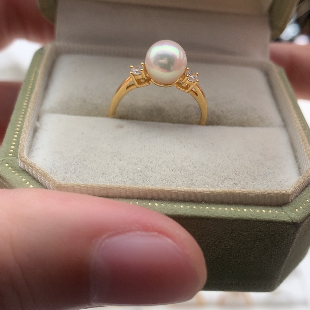 银S925镶嵌海水珍珠戒指7.5-8mm ak