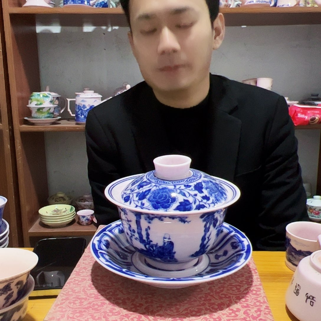 摆件陶景德镇红嘻嘻鬼谷子三才盖碗