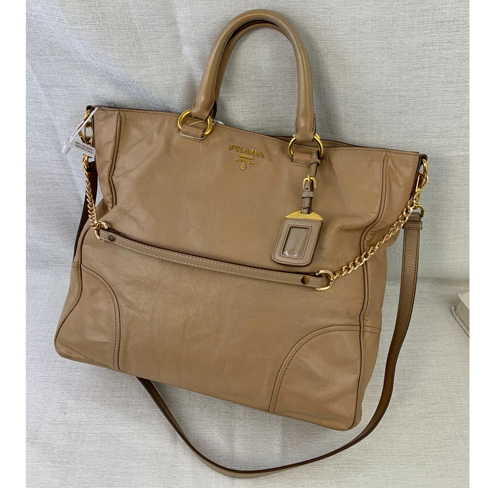 95新 Prada/普拉达 卡其色油蜡皮机车包/FYWJ10124324/4324