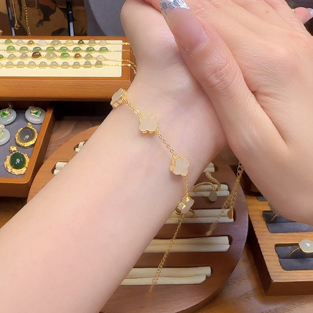 和田玉手链银S925镀金镶嵌