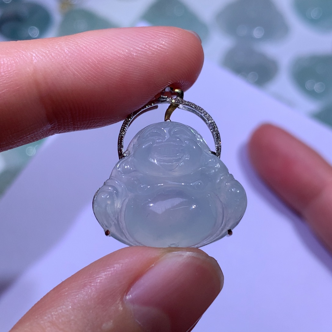 翡翠颈饰18K金镶嵌佛公