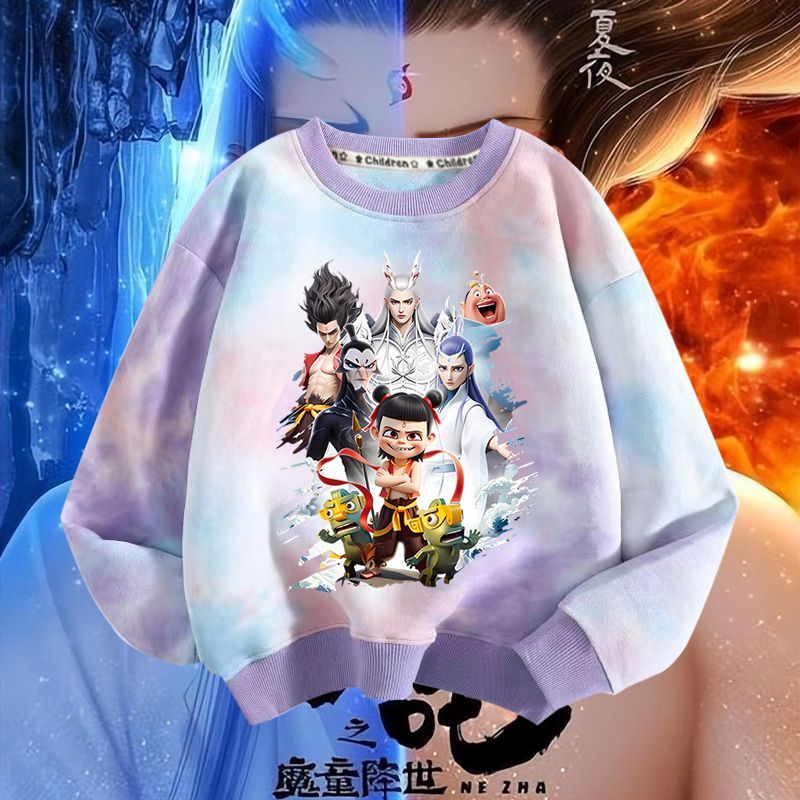 哪吒衣服儿童2025春装新款男童扎染卫衣洋气爆款女童休闲上衣长袖