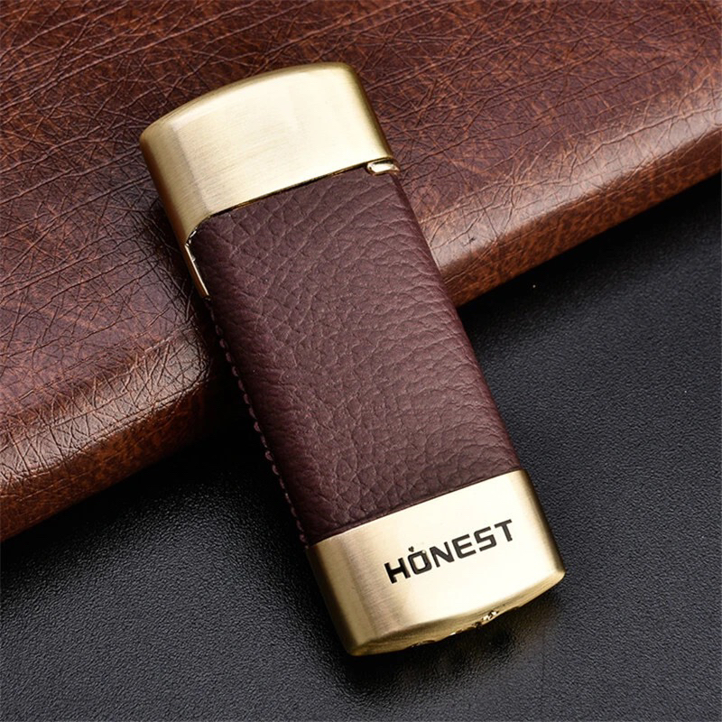 百诚Honest皮制充气打火机时尚拉丝个性小巧迷你气体打火机新品机